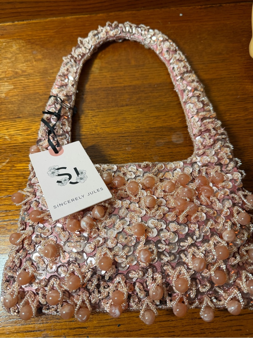 NWT Sincerely Jules Pink Beaded Crochet Small Shoulder Bag